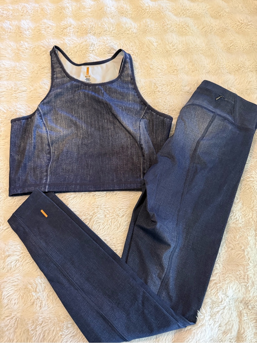 Lucy IndiGO Dark Navy Denim-Look Crop Tank & High-Rise Leggings Set